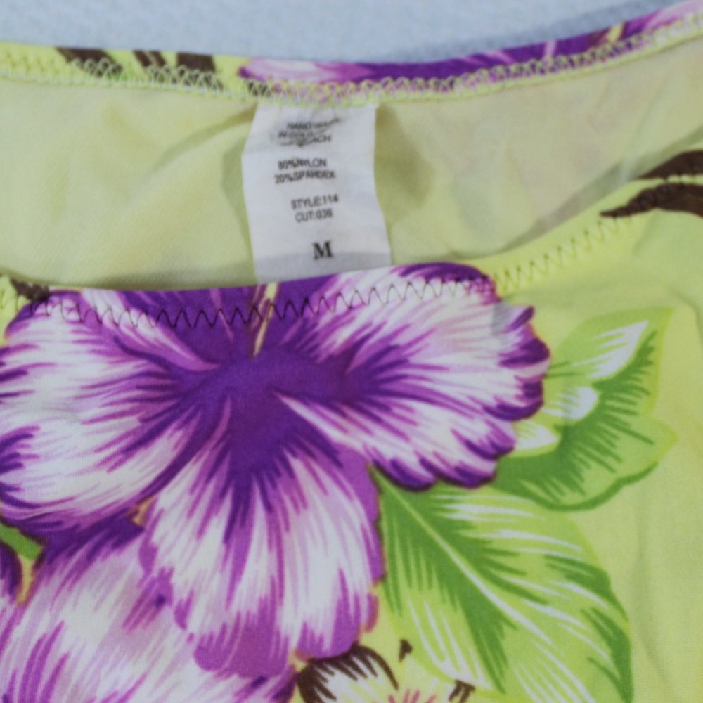 BOGO ๐ Yellow Purple Tropical Hibiscus Swimsuit Bikini Size Medium Floral - Picture 2 of 11